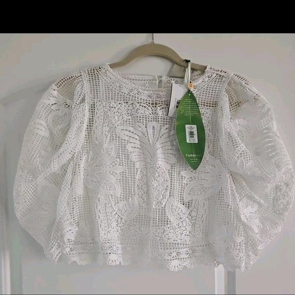 Farm Rio White Guipure Short Sleeve Blouse Women’s Sz XXS, NWT!